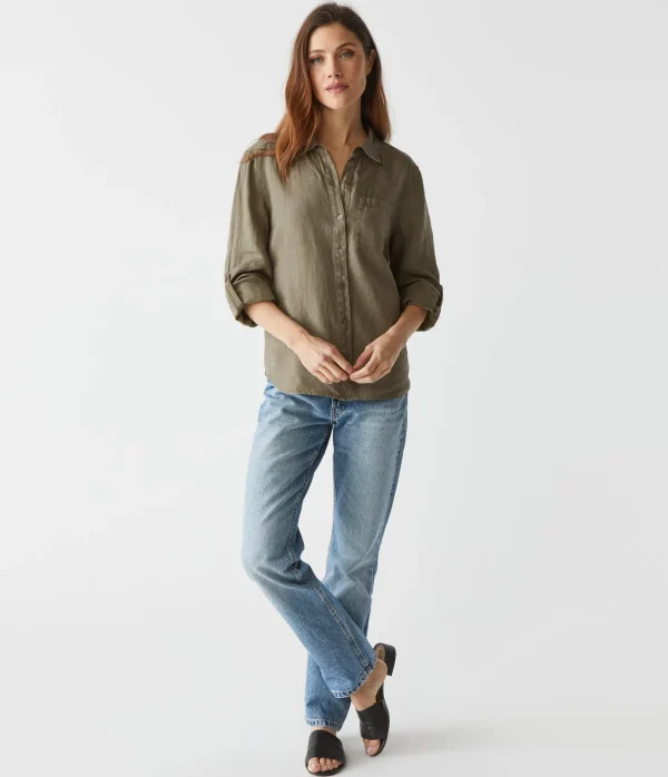 Michael Stars Spencer Linen Button Down Top- Tops, Blouses & Shirts