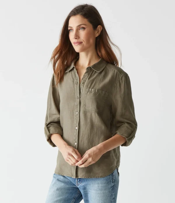 Michael Stars Spencer Linen Button Down Top- Tops, Blouses & Shirts