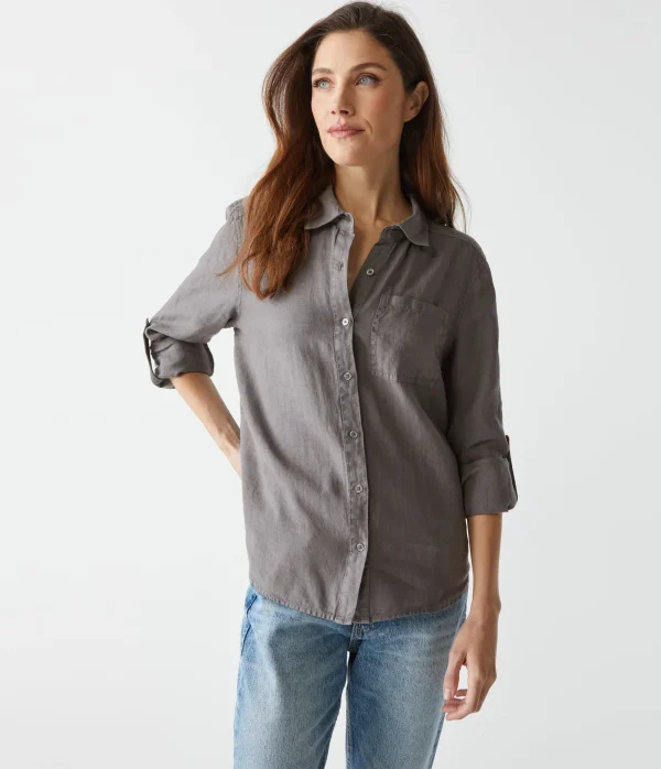 Michael Stars Spencer Linen Button Down Top- Tops, Blouses & Shirts