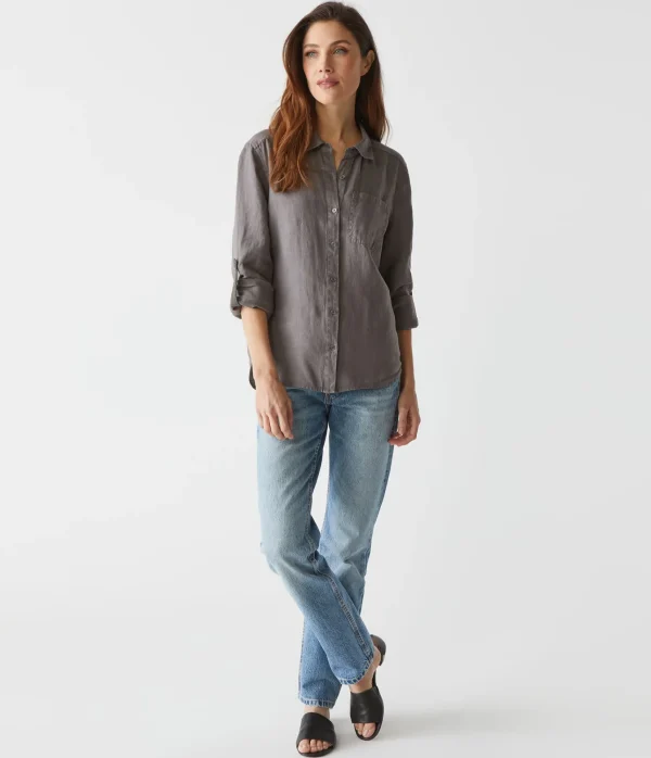 Michael Stars Spencer Linen Button Down Top- Tops, Blouses & Shirts