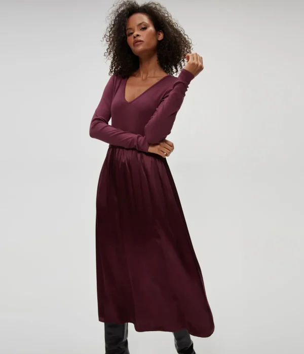 Michael Stars Sutton Mixed Fabric Satin Dress- Dresses | Midi Dresses