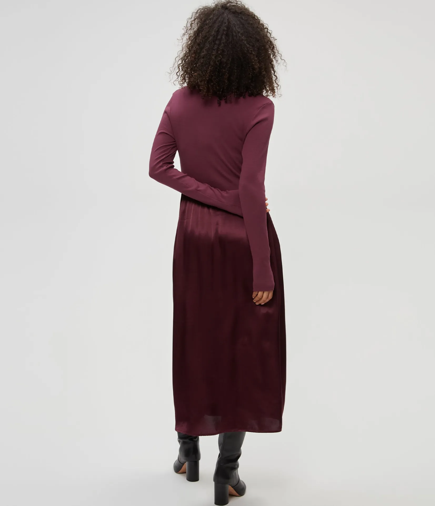 sutton_mixed_fabric_satin_dress_3.webp Michael Stars Sutton Mixed Fabric Satin Dress- Dresses | Midi Dresses