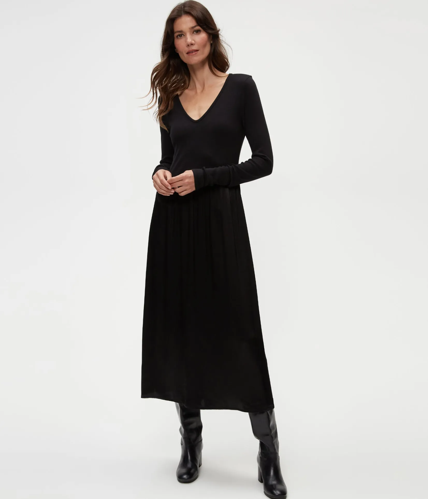 sutton_mixed_fabric_satin_dress_5.webp Michael Stars Sutton Mixed Fabric Satin Dress- Dresses | Midi Dresses