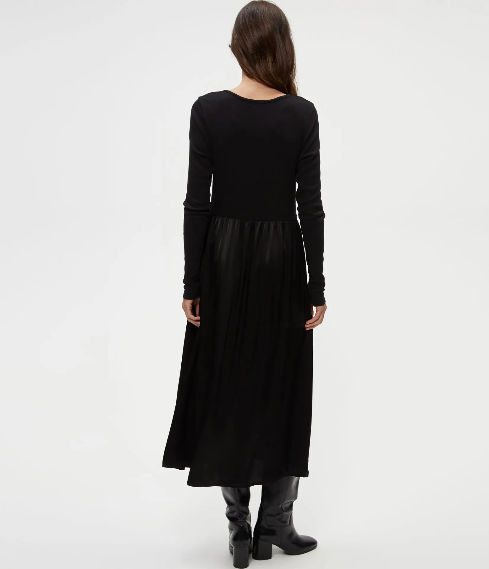 sutton_mixed_fabric_satin_dress_7.webp Michael Stars Sutton Mixed Fabric Satin Dress- Dresses | Midi Dresses