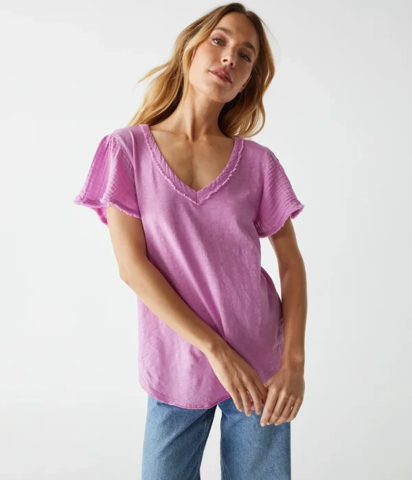 Michael Stars Tate Mixed Fabric Tee- T-Shirts | Supima Cotton T-Shirts
