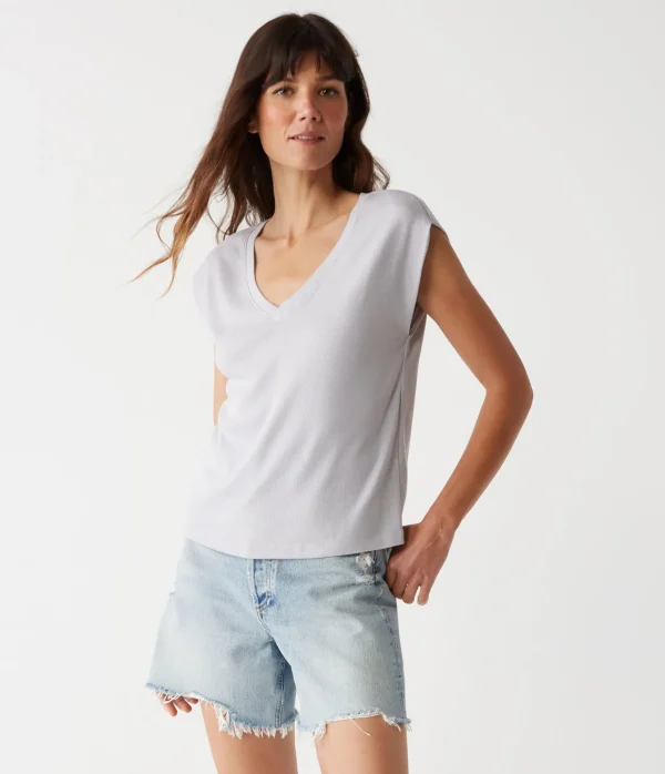 Michael Stars Tati Power Shoulder Top- T-Shirts | Ultra Rib T-Shirts