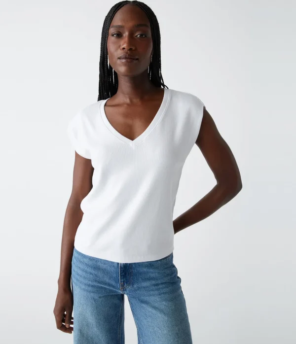 Michael Stars Tati Power Shoulder Top- T-Shirts | Ultra Rib T-Shirts