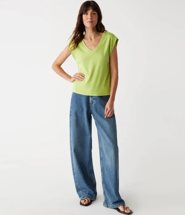 Michael Stars Tati Power Shoulder Top- T-Shirts | Ultra Rib T-Shirts