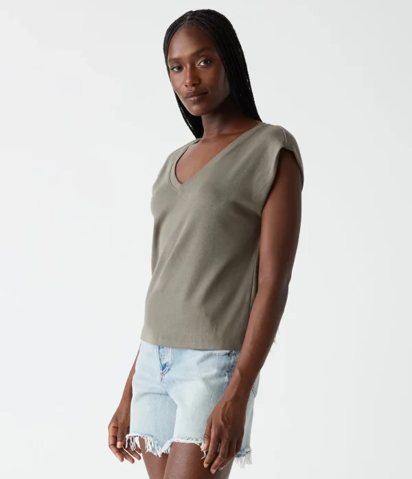 Michael Stars Tati Power Shoulder Top- T-Shirts | Ultra Rib T-Shirts