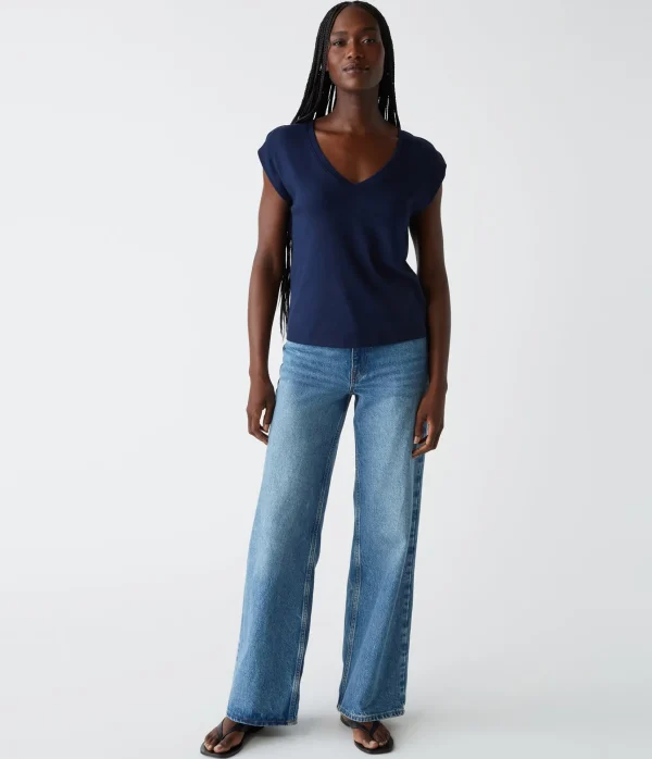Michael Stars Tati Power Shoulder Top- T-Shirts | Ultra Rib T-Shirts