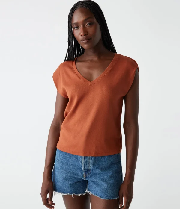 Michael Stars Tati Power Shoulder Top- T-Shirts | Ultra Rib T-Shirts