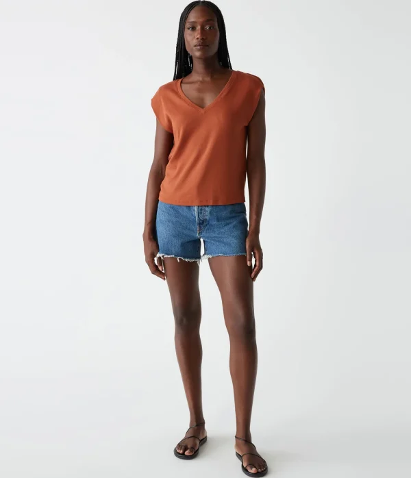 Michael Stars Tati Power Shoulder Top- T-Shirts | Ultra Rib T-Shirts