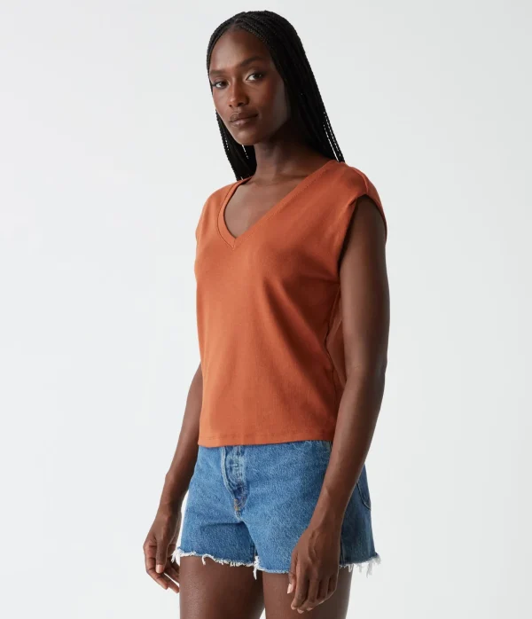 Michael Stars Tati Power Shoulder Top- T-Shirts | Ultra Rib T-Shirts
