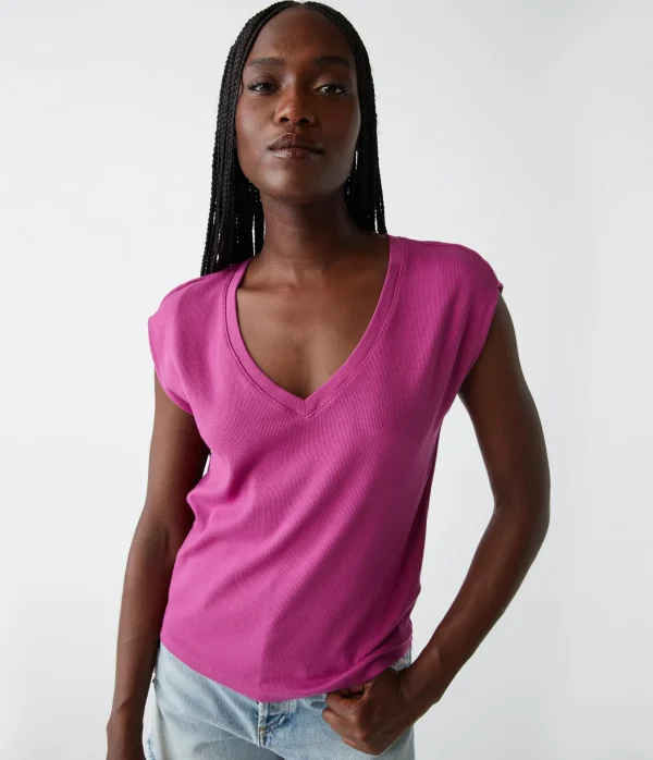 Michael Stars Tati Power Shoulder Top- T-Shirts | Ultra Rib T-Shirts