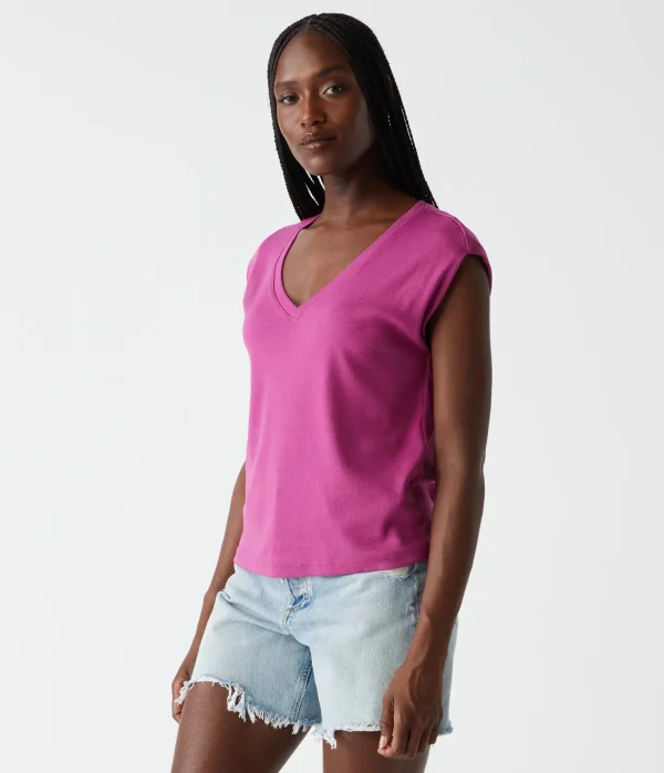 Michael Stars Tati Power Shoulder Top- T-Shirts | Ultra Rib T-Shirts