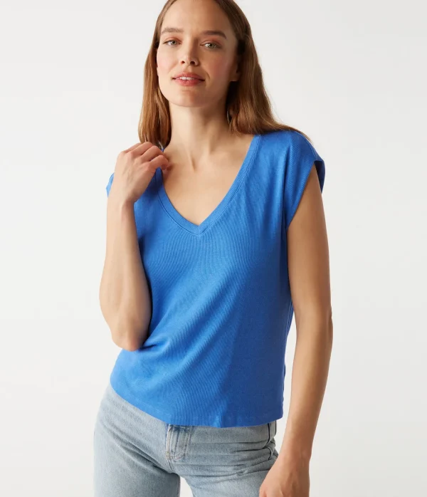 Michael Stars Tati Power Shoulder Top- T-Shirts | Ultra Rib T-Shirts