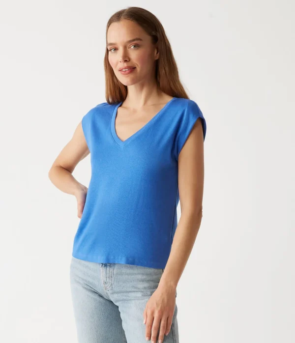 Michael Stars Tati Power Shoulder Top- T-Shirts | Ultra Rib T-Shirts