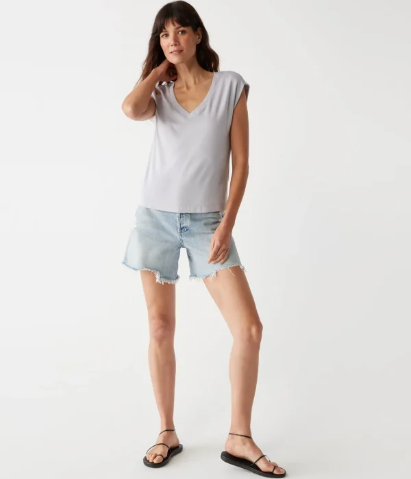 Michael Stars Tati Power Shoulder Top- T-Shirts | Ultra Rib T-Shirts
