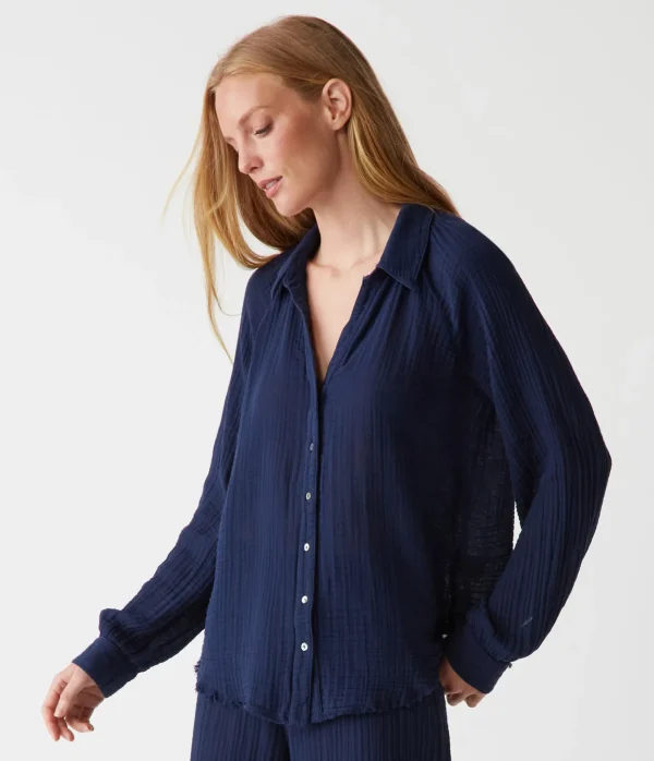 Michael Stars Toni Gauze Button Down Shirt- Tops, Blouses & Shirts