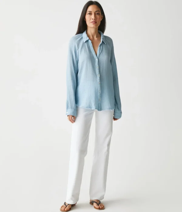 Michael Stars Toni Gauze Button Down Shirt- Tops, Blouses & Shirts