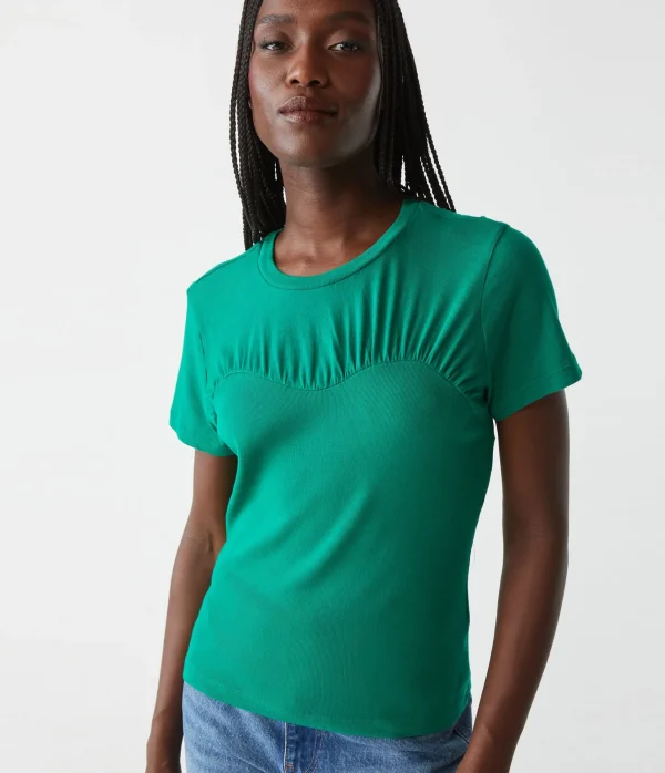 Michael Stars Victoria Mixed Fabric Tee- T-Shirts | 1x1 Cotton T-Shirts