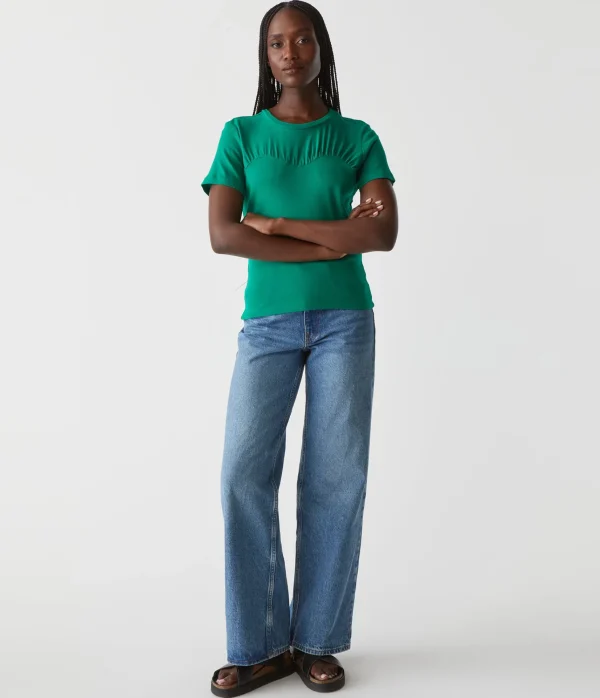 Michael Stars Victoria Mixed Fabric Tee- T-Shirts | 1x1 Cotton T-Shirts