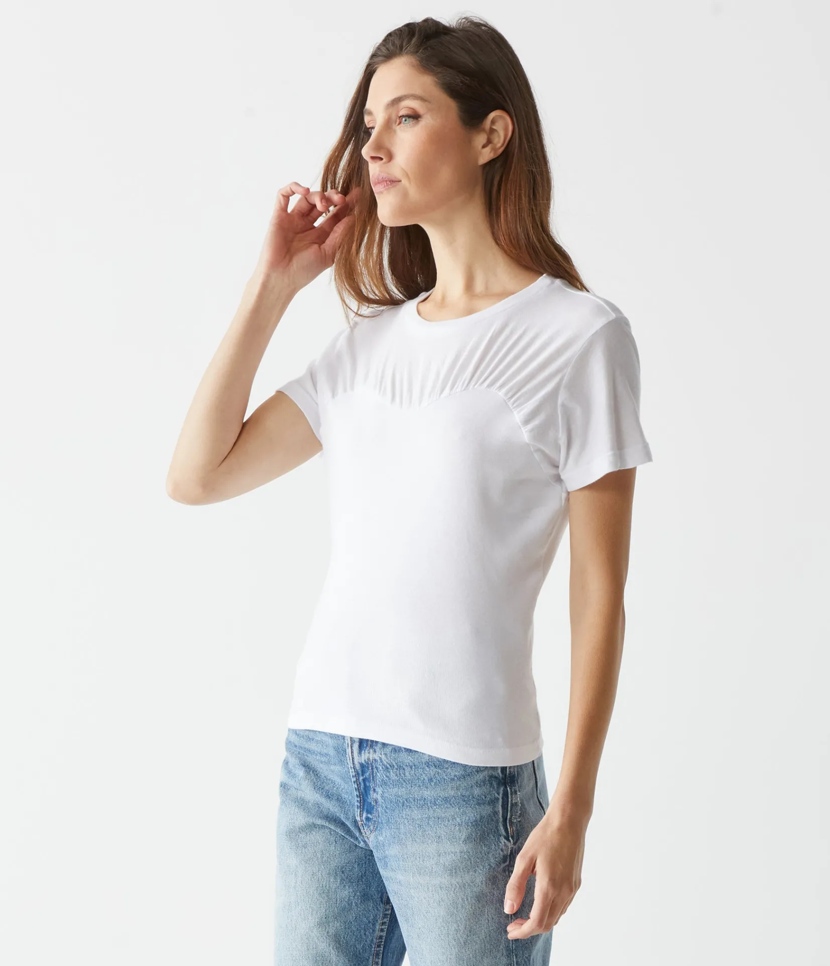 victoria_mixed_fabric_tee_2.webp Michael Stars Victoria Mixed Fabric Tee- T-Shirts | 1x1 Cotton T-Shirts