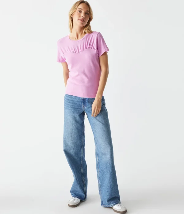 Michael Stars Victoria Mixed Fabric Tee- T-Shirts | 1x1 Cotton T-Shirts