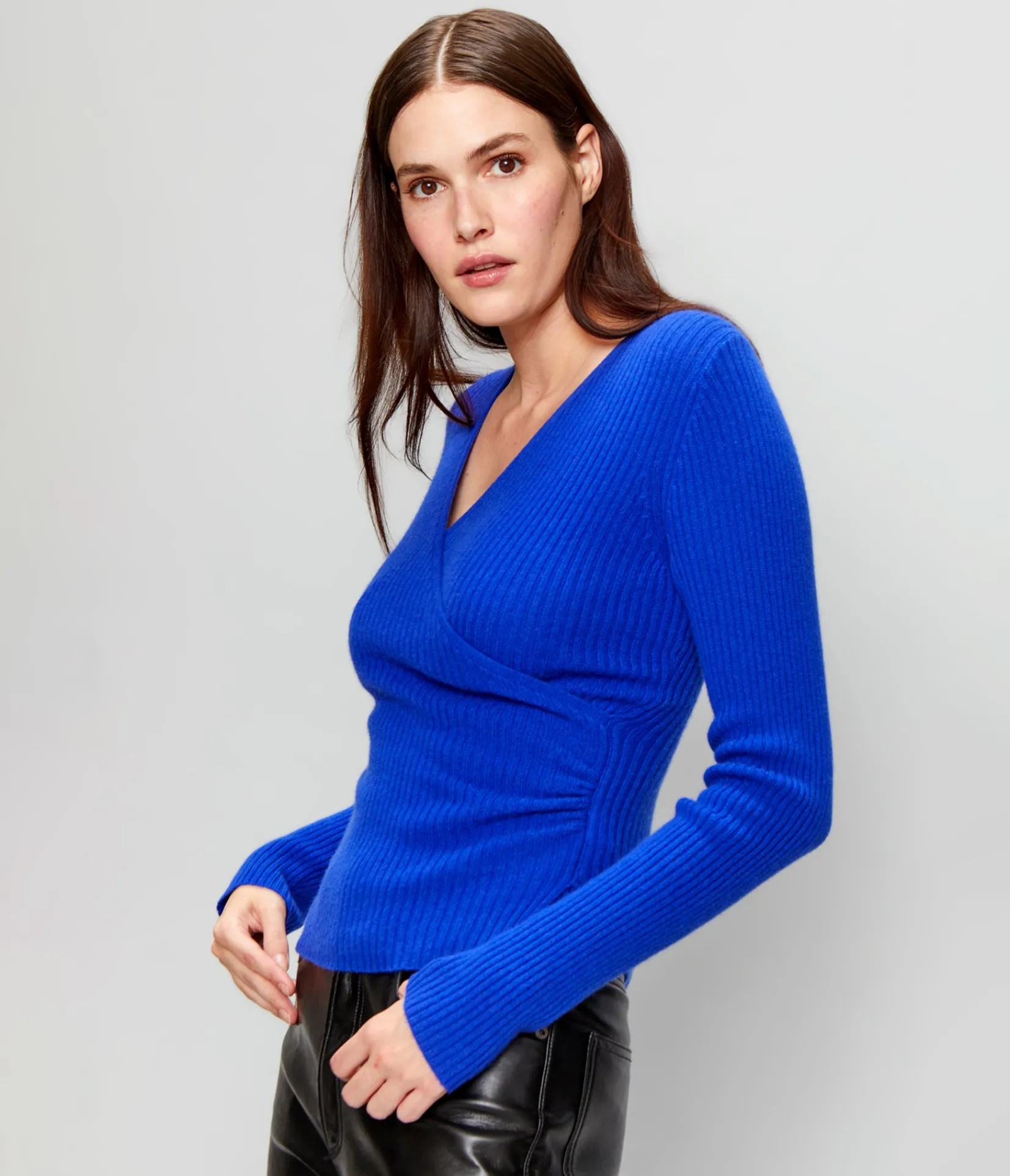 vivian_surplice_cashmere_sweater_4.webp Michael Stars Vivian Surplice Cashmere Sweater- Sweaters & Cardigans