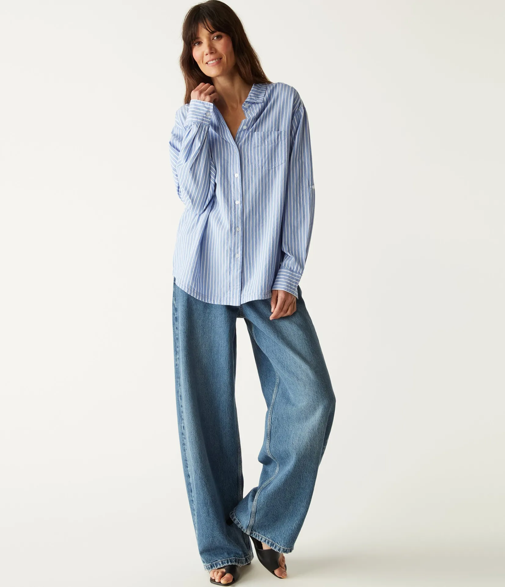 wendy_oversized_striped_shirt_1.webp Michael Stars Wendy Oversized Striped Shirt- Tops, Blouses & Shirts